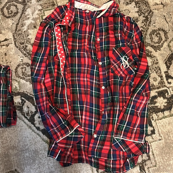Vintage Victoria’s Secret monogram shimmer plaid pajama set holiday jammies - Picture 4 of 6